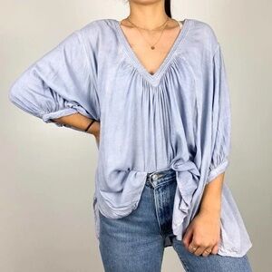 Free People Light Blue V-Neck Tunic Top
